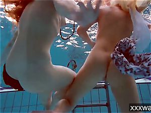 scorching Russian damsels swimming in the pool